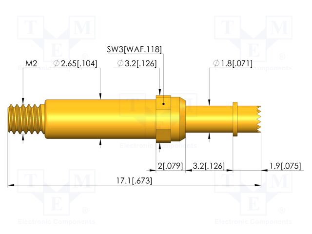 Test needle; Spring compression: 2.8mm; 3.2mm; 8A; CuBe; Ø: 1.8mm