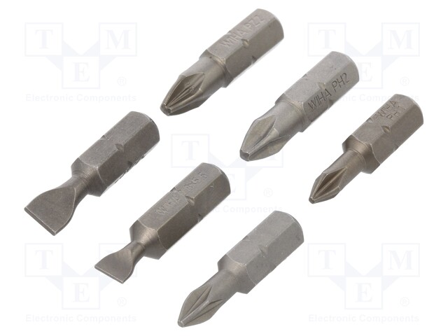 Screwdriver bits; Pcs: 6; Package: plastic case; 25mm
