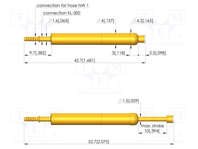 Test needle; Spring compression: 6mm; 10mm; 10A; steel; Ø: 2.5mm