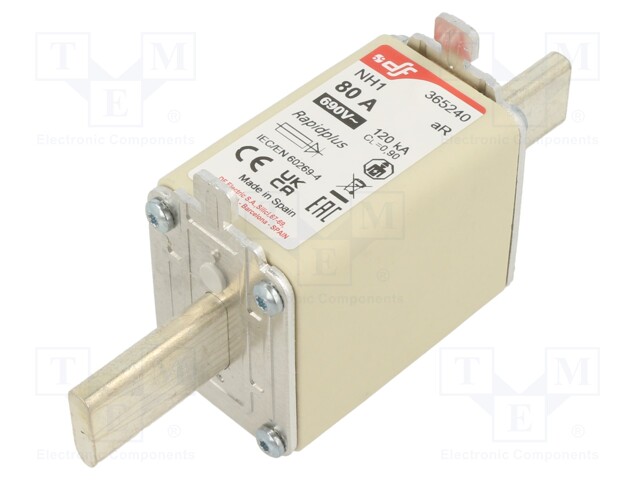 Fuse: fuse; aR; 80A; 690VAC; 550VDC; silver; NH1