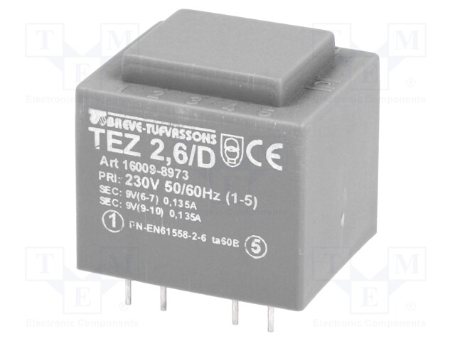 Transformer: encapsulated; 2.5VA; 230VAC; 9V; 9V; 138.9mA; 138.9mA