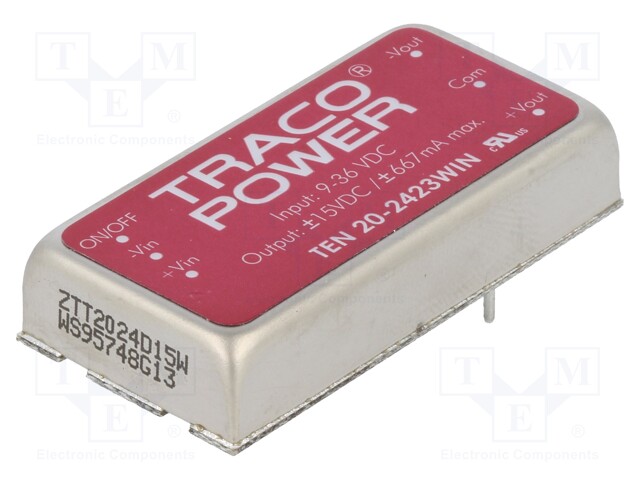 Converter: DC/DC; 20W; Uin: 9÷36V; Uout: 15VDC; Uout2: -15VDC; 400kHz