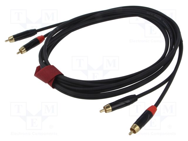 Cable; RCA plug x2,both sides; 3m; black; PVC