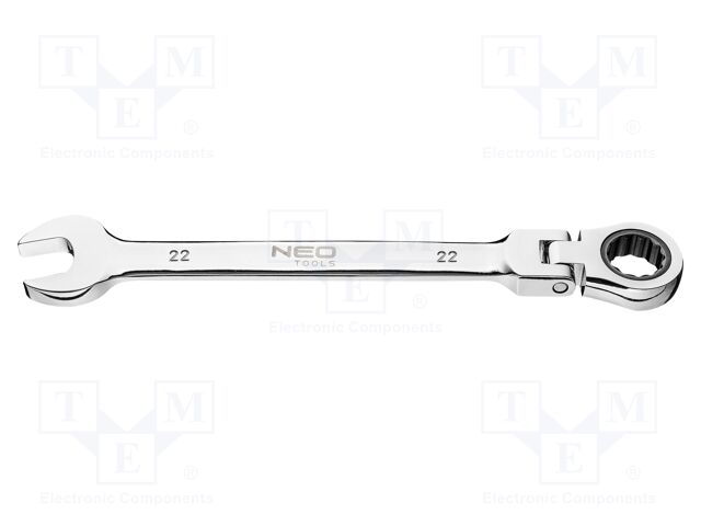 Wrench; combination spanner,with ratchet,with joint; 22mm
