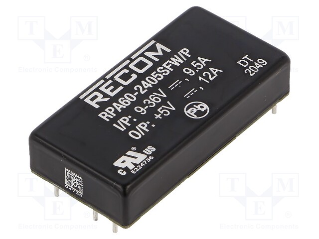 Converter: DC/DC; 60W; Uin: 9÷36V; Uout: 5VDC; Iout: 12A; 2"x1"; 35g