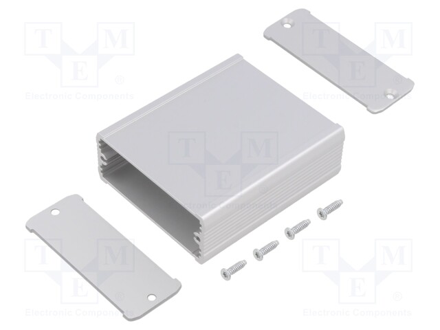 Enclosure: with panel; TUF; X: 69mm; Y: 80mm; Z: 28mm; aluminium; grey