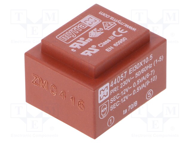 Transformer: encapsulated; 1VA; 230VAC; 12V; 12V; 42mA; 42mA