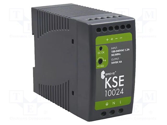 Power supply: switched-mode; for DIN rail; 96W; 24VDC; 4A; IP20