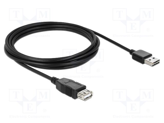 Cable; USB 2.0; USB A socket,USB A plug double sided; 3m; black