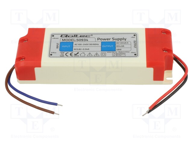 Power supply: switched-mode; LED; 48W; 12VDC; 4A; 220÷240VAC; IP20