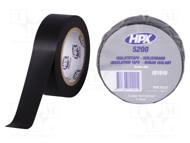 Tape: electrical insulating; W: 19mm; L: 10m; D: 0.15mm; black; 241%