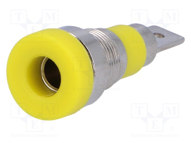 Socket; 4mm banana; 24A; 60VDC; yellow; nickel plated; on panel