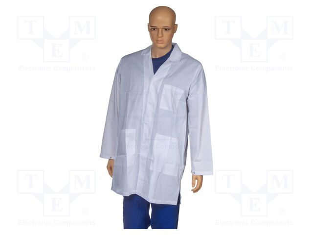 Coat; ESD,unisex; M; cotton,polyester,conductive fibers; white