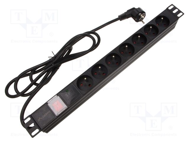 Plug socket strip: protective; Sockets: 7; 230VAC; 16A; black; 2m