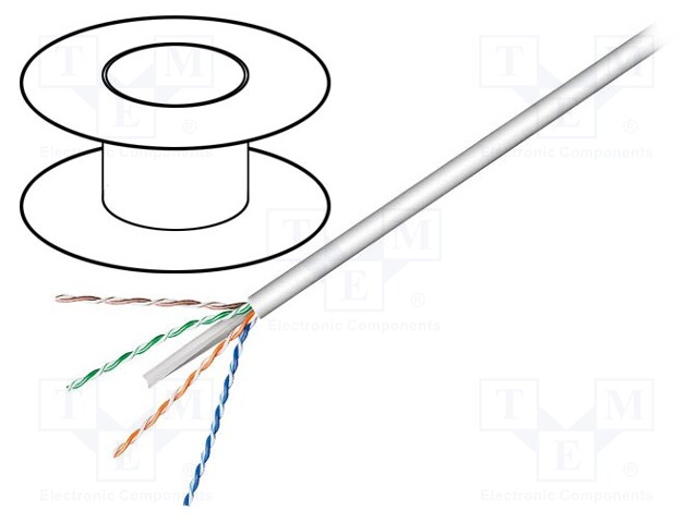 Wire; U/UTP; 6; solid; CCA; 4x2x23AWG; PVC; grey; 100m