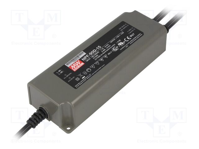 Power supply: switching; LED; 90W; 9÷15VDC; 6A; 90÷305VAC; IP67