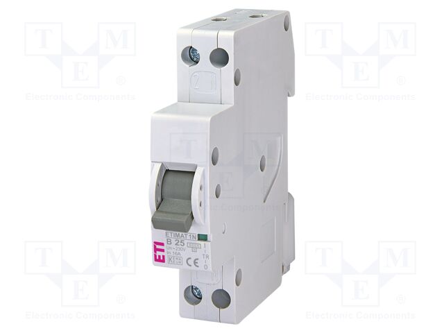 Circuit breaker; 230VAC; Inom: 25A; Poles: 1+N; Charact: B; 6kA; IP20
