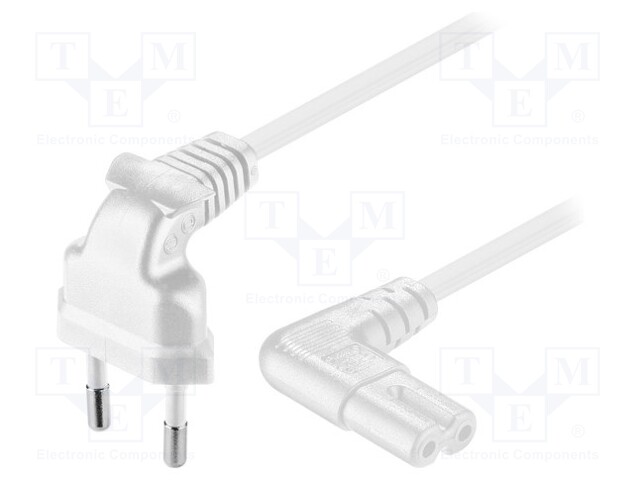 Cable; CEE 7/16 (C) plug angled,IEC C7 female angled; 5m; white