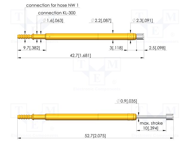 Test needle; Spring compression: 6mm; 10mm; 3A; CuBe; Ø: 2mm; 0.8N
