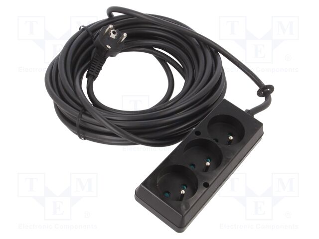 Extension lead; 3x1.5mm2; Sockets: 3; PVC; black; 10m; 16A