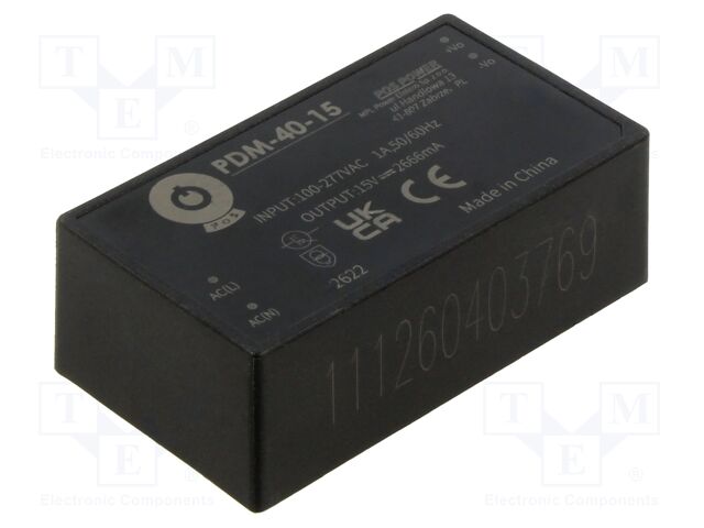 Converter: AC/DC; 40W; 85÷305VAC; Usup: 100÷430VDC; Uout: 15VDC