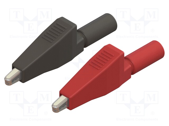 Crocodile clip; 10A; black,red; Grip capac: max.7.9mm; L: 56mm