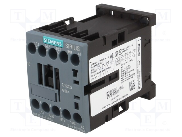 Contactor: 3-pole; NO x3; Auxiliary contacts: NO; 24VAC; 9A; 3RT20