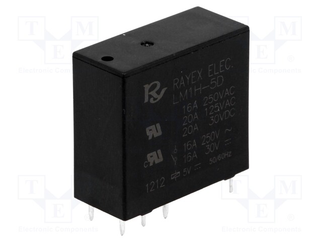 Relay: electromagnetic; SPDT; Ucoil: 5VDC; 16A/250VAC; 16A/30VDC