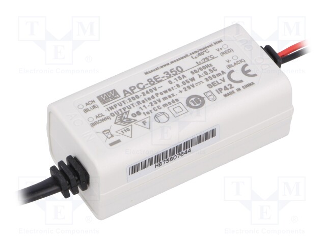 Power supply: switched-mode; LED; 8.05W; 11÷23VDC; 350mA; IP42