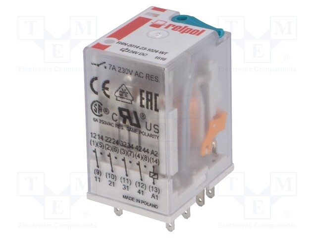 Relay: electromagnetic; 4PDT; Ucoil: 24VDC; 6A/250VAC; 6A/24VDC
