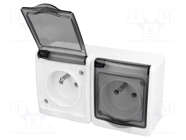 Connector: AC supply; socket; Layout: 2P+PE; white; 250VAC; 16A