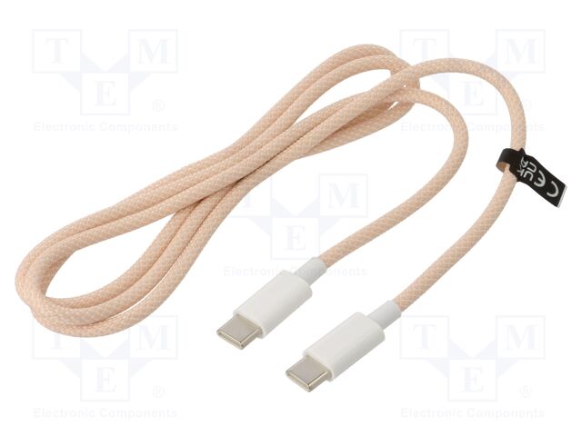 Cable; USB 2.0; USB C plug,both sides; 1m; pink; 480Mbps; textile