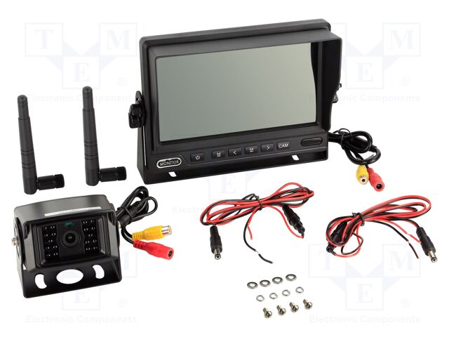 Rear view camera; 1024x600; 90°; black; 12VDC; 7"; Features: NTSC
