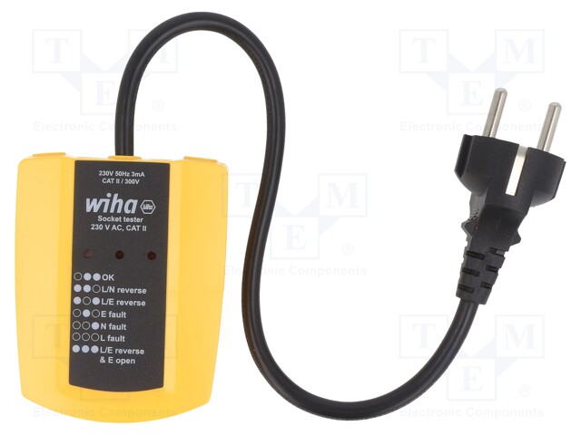 Tester: power socket tester; LED; 50Hz; 230VAC; Plug: EU