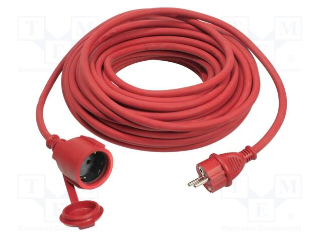 Extension lead; 3G1.5mm2; with flap; Sockets: 1; rubber; red; 25m