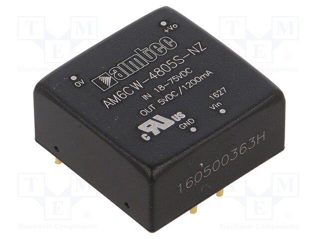 Converter: DC/DC; 6W; Uin: 18÷75V; 5VDC; Iout: 1.2A; 1"x1"; 14g