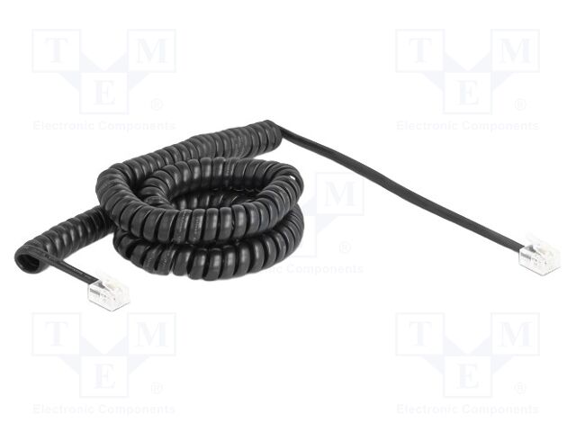 Cable: telephone; coiled; RJ11 plug,both sides; black; 32AWG