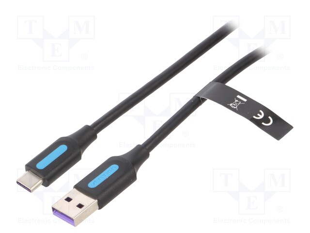 Cable; USB 2.0; USB A plug,USB C plug; 0.5m; black; 480Mbps; PVC