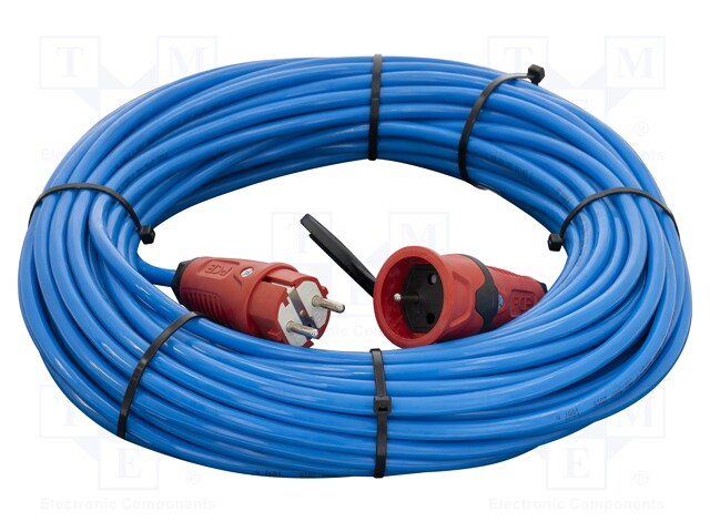 Extension lead; Sockets: 1; PUR; blue; 3x1,5mm2; 30m; 16A