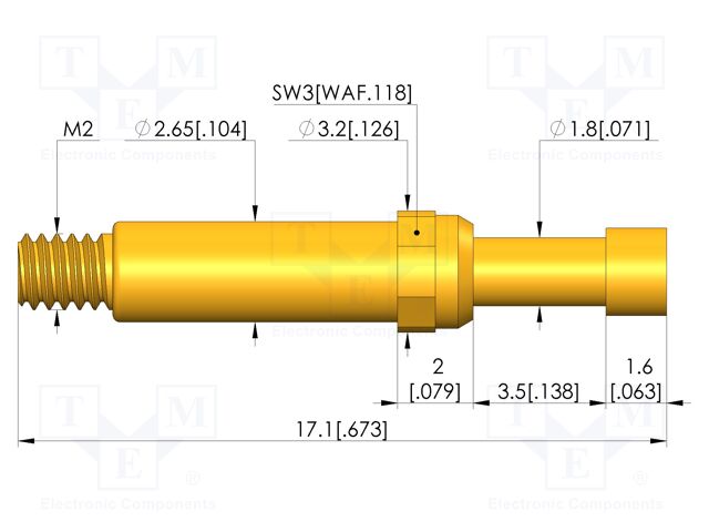 Test needle; Spring compression: 2.8mm; 3.5mm; 8A; CuBe; Ø: 2.3mm