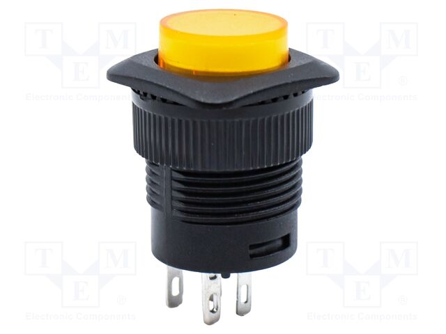 Switch: push-button; Pos: 2; SPST; 1.5A/250VAC; yellow; panel
