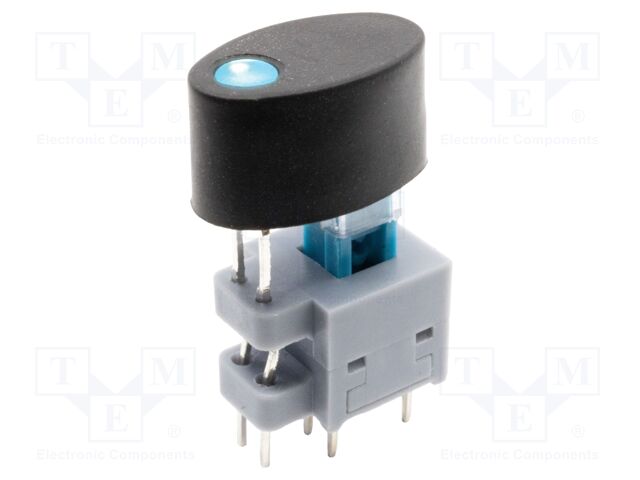 Push-button; DPDT; Pos: 2; 0.1A/30VDC; THT; LED; blue; 2.5N; 21.45mm