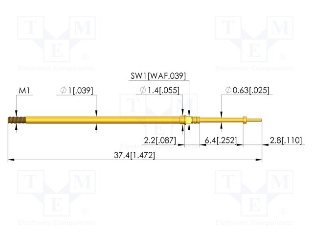 Test needle; Spring compression: 4.3mm; 6.35mm; 3A; CuBe; Ø: 0.4mm