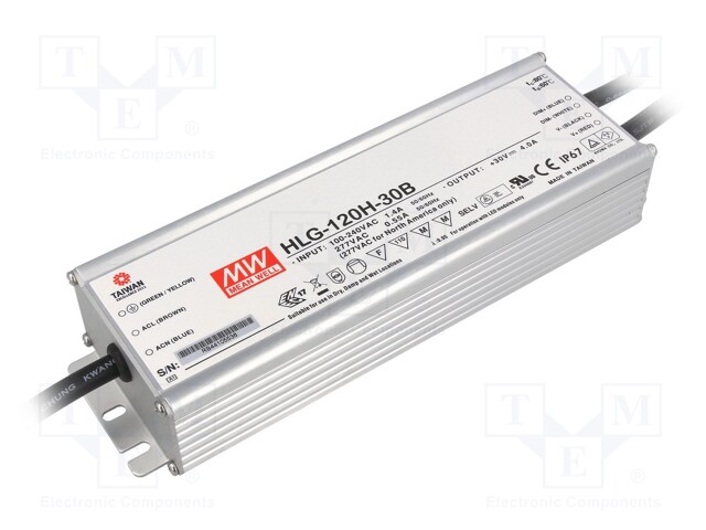 Power supply: switched-mode; LED; 120W; 30VDC; 4A; 90÷305VAC; IP67