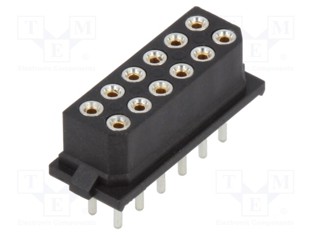 PCB Receptacle, Board-to-Board, Wire-to-Board, 2 mm, 2 Rows, 12 Contacts, Through Hole Mount