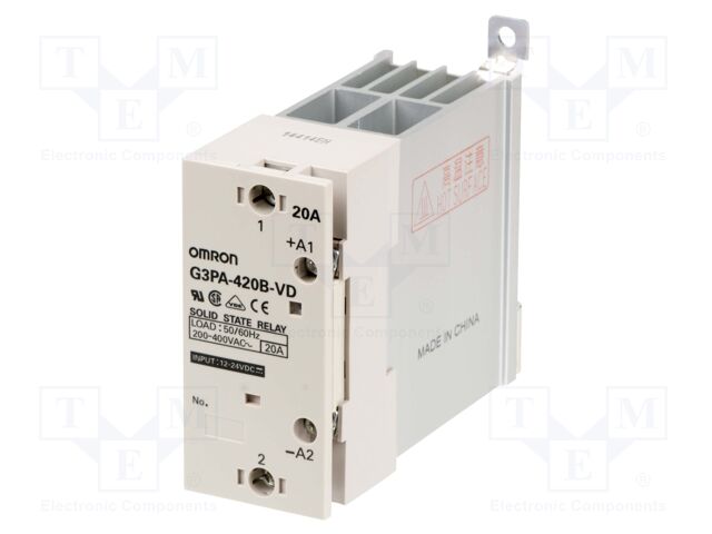 Relay: solid state; Ucntrl: 12÷24VDC; 20A; 180÷528VAC; G3PA