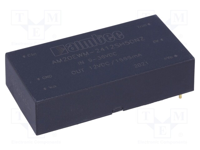 Converter: DC/DC; 20W; Uin: 9÷36V; 12VDC; Iout: 1666mA; 2"x1"; 27g