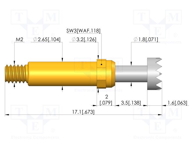 Test needle; Spring compression: 2.8mm; 3.5mm; 5A; CuBe; Ø: 3.5mm