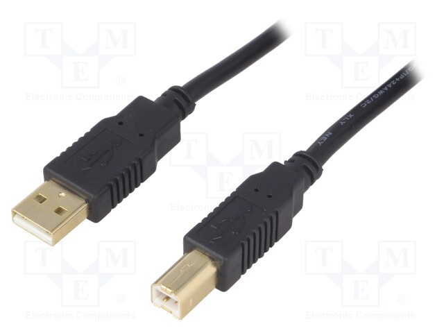 Cable; USB 2.0; USB A plug,USB B plug; gold-plated; 1.8m; black