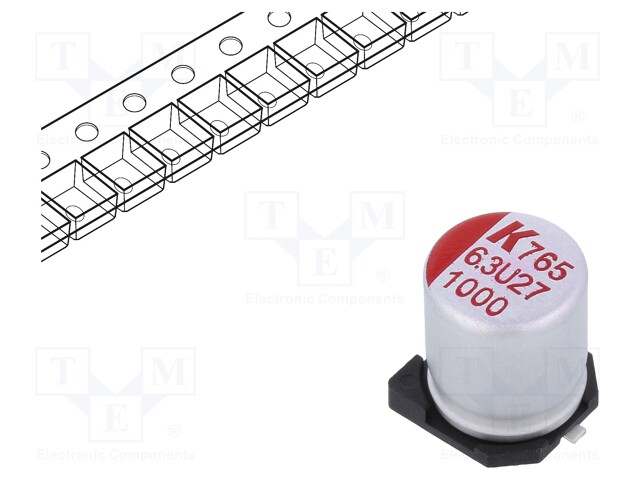 Polymer Aluminium Electrolytic Capacitor, 1000 µF, 6.3 V, Radial Can - SMD, A765 Series, 0.012 ohm